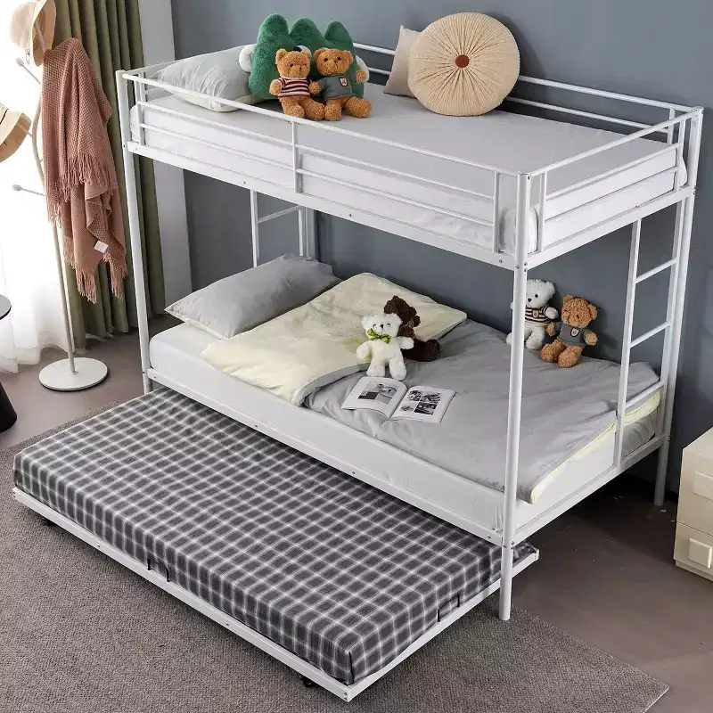 Karl Home Blcak Twin over Twin Bunk Bed with Trundle, Heavy Duty Metal Bed Frame with Safety Rail Side Ladders