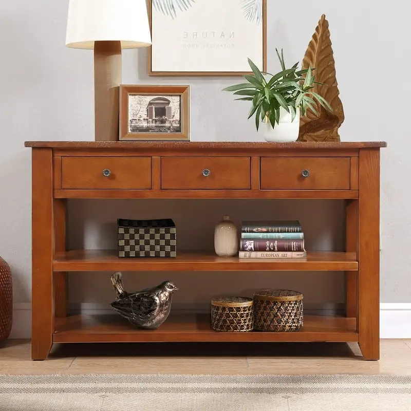 Console Table with 3 Drawers and 2 Open Shelves