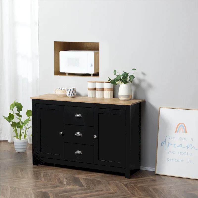 Kitchen Storage Sideboard with Adjustable Shelves, Dining Buffet Server Cabinet with 3 Drawers