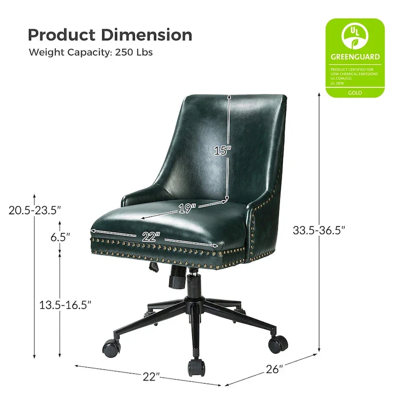 Faux Leather Swivel Office Chair - Mid-Back with Nailhead Trim - 250 lbs Capacity