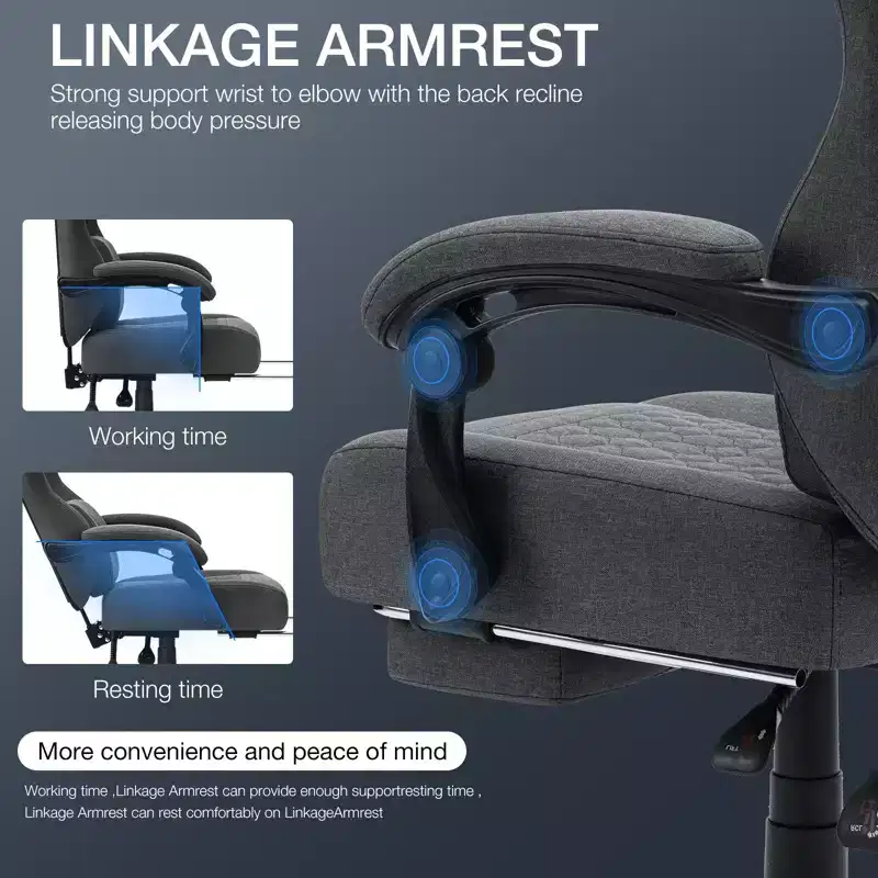 Hoffree Breathable Fabric Massage Gaming Chair Ergonomic Office PC Chair with Footrest & Adjustable