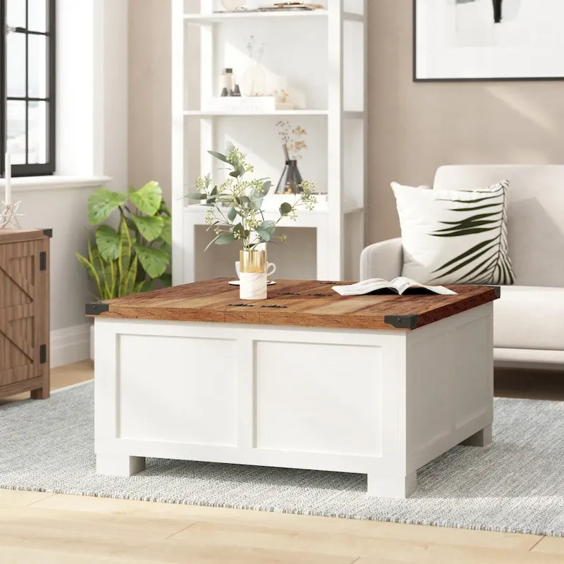 Modern Farmhouse Coffee Table with Hidden Interior Storage