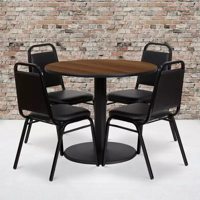 Flash Furniture 36'' Round Laminate Table Set with Round Base and 4 Trapezoidal Back Banquet Chairs