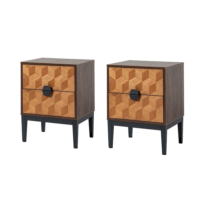 Modern Tall 2-Drawer Nightstand (With Charging Station And Adjustable Feet) — Set Of 2