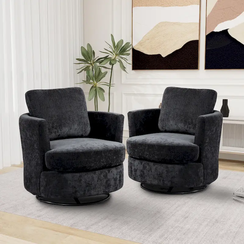 Modern Upholstered Swivel Barrel Chair(Set Of 2)