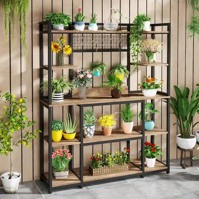 55 Wide Kitchen Hutch Cabinet Microwave Stand with 11 Hooks