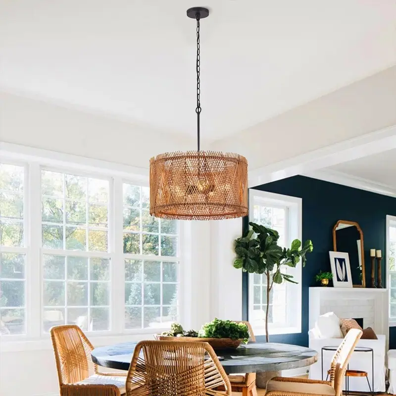 KAWOTI 5-Light Hand-woven Natural Bamboo Pendant Light - W22.5  x H65.25