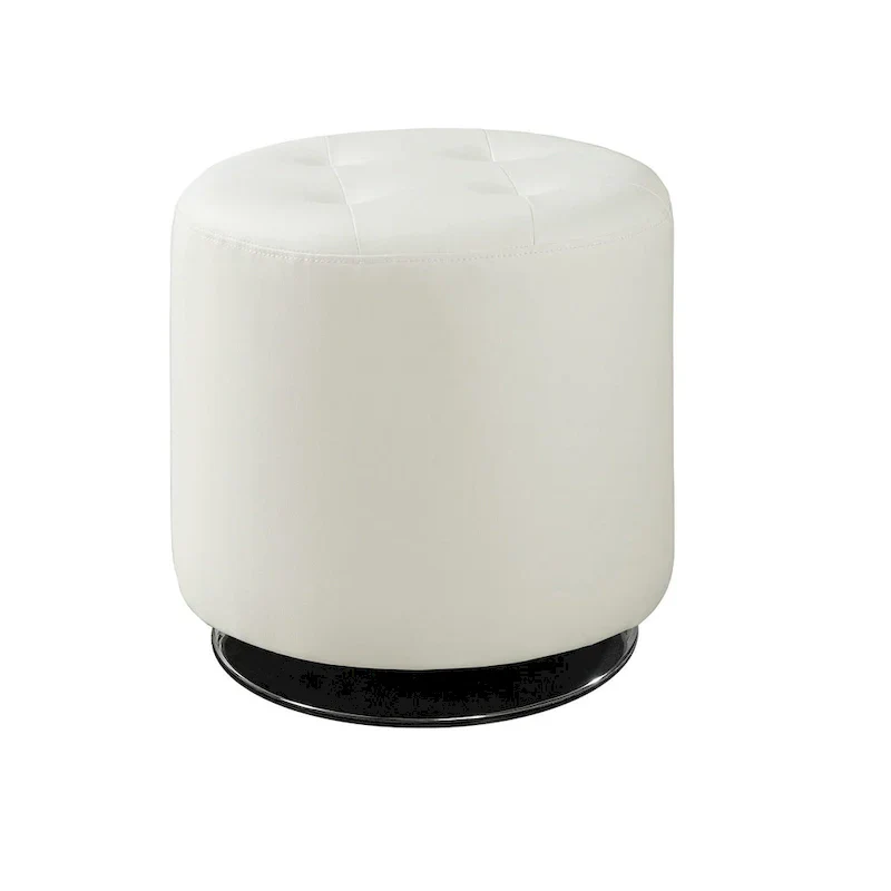 Round Leatherette Upholstered Ottoman