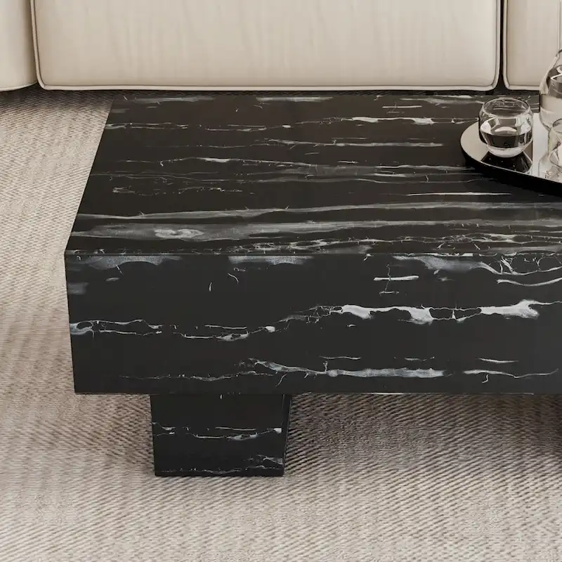 43.3 MDF Coffee Table with Black Marble Texture and 300lbs Weight Capacity