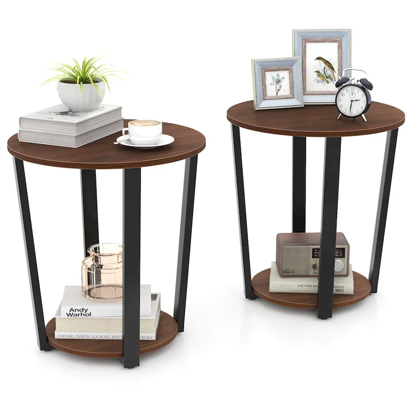 Gymax Industrial End Table Sofa Side Table Set ot 2 Nightstand w/
