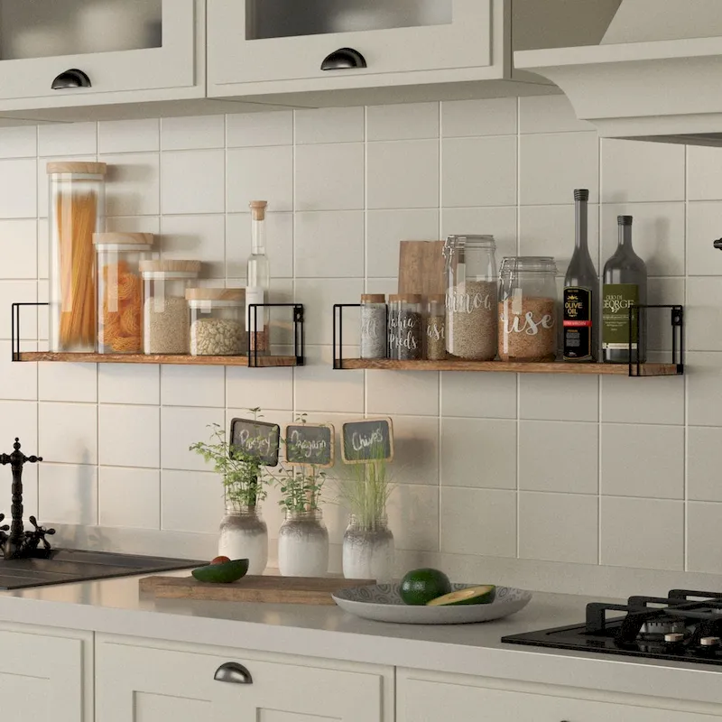 Wallniture Avila 24x4.5 Kitchen Wall Shelves, Natural Burned,Set of 4