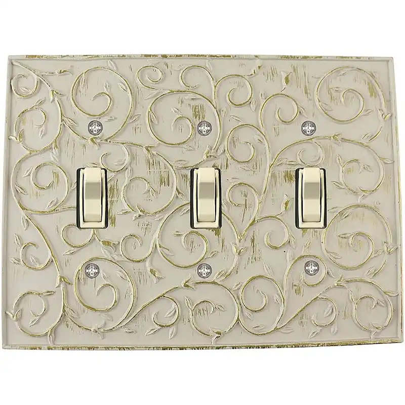 Meriville French Scroll 3 Toggle Wallplate, Triple Switch Electrical Cover Plate