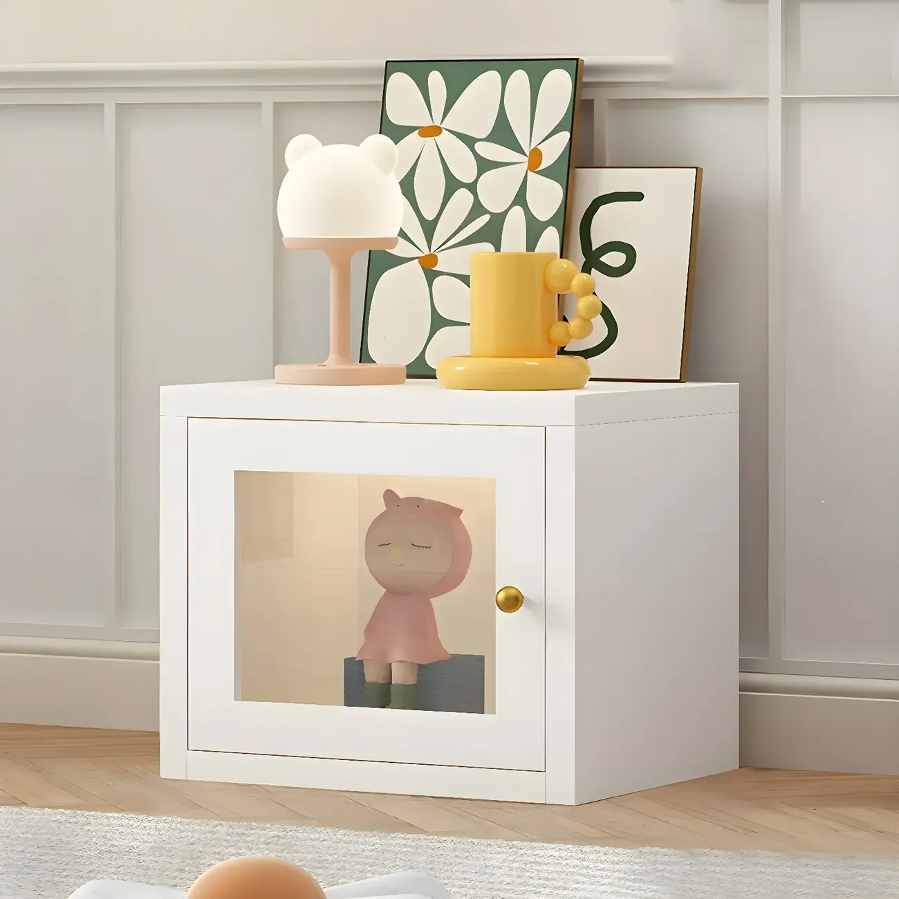 Modern Metal White Display Cabinet with Glass Door