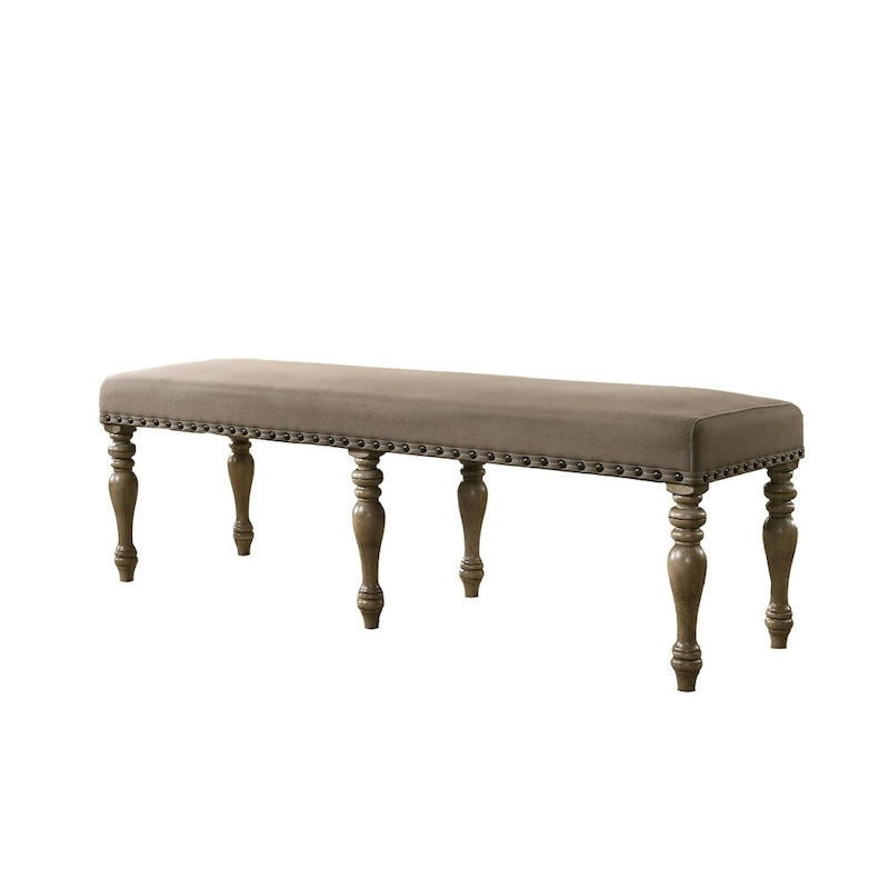 Upholstered Bench with Nail Head Trim and Wood Legs