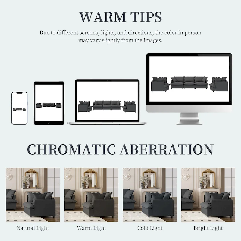 Modular Chenille Sectional Couch, Upholstered Sofa & 2 Armchairs