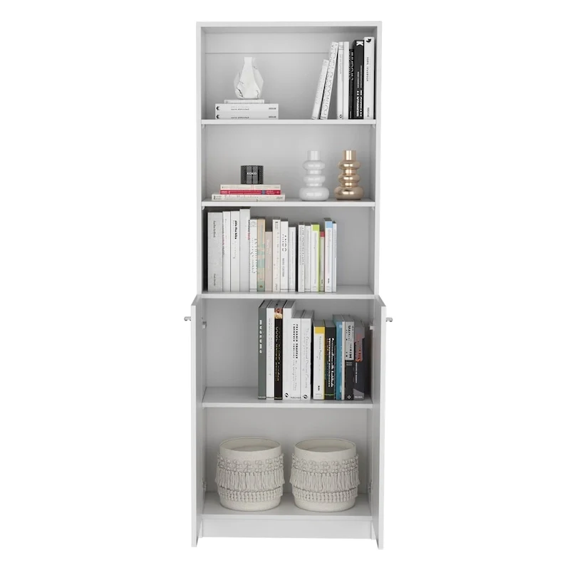 Tall 4-Shelf wide and Cabinet Bookcase Set of 2