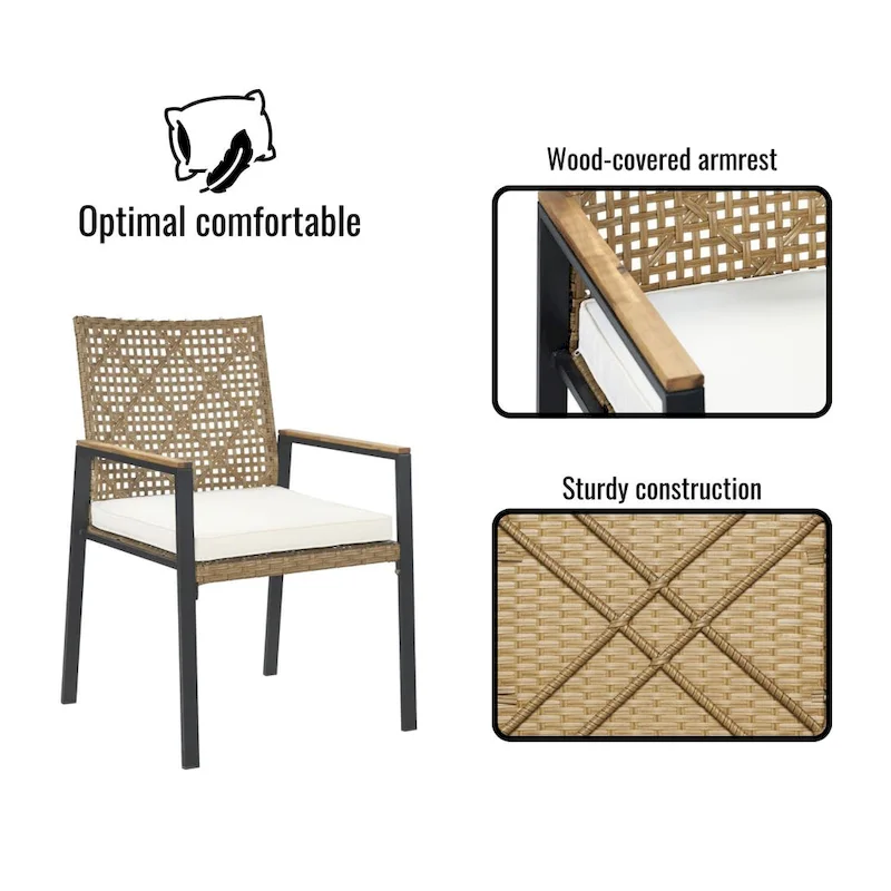 All Weather 5-Piece Patio Dining Set with Umbrella Hole and Acacia Wood Table Top