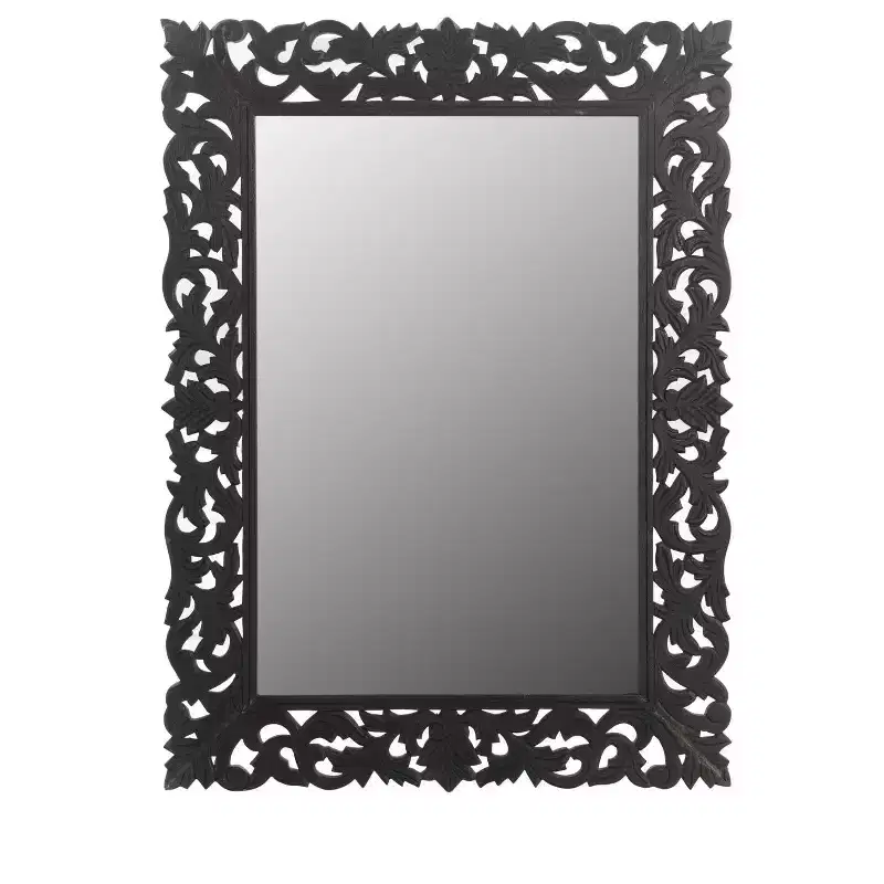 Black Floral Carved Wood Framed Wall Mirror