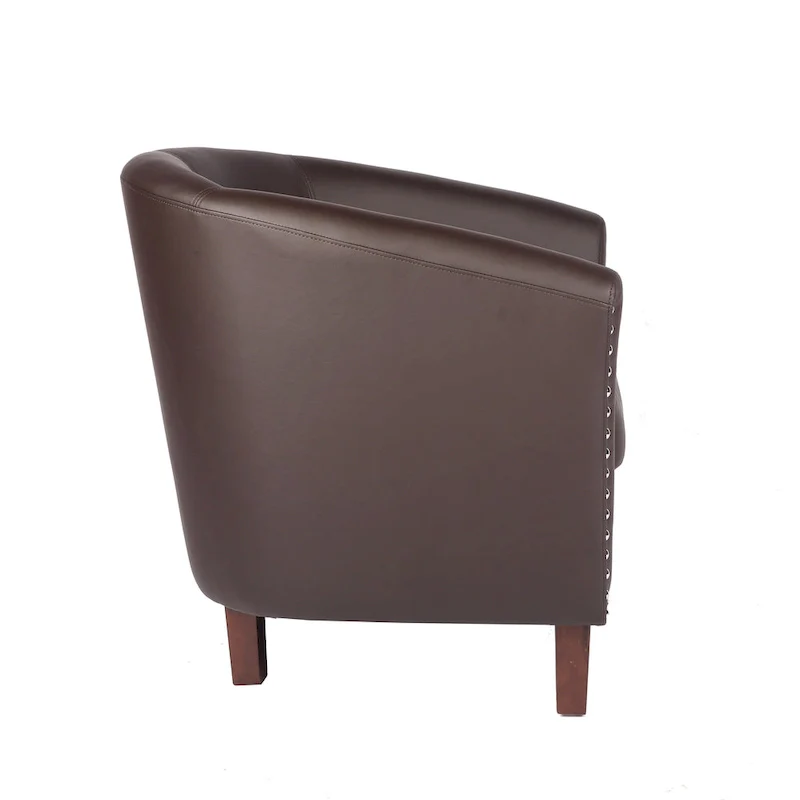 PU Leather Barrel Accent Chair - Brown Single Seat