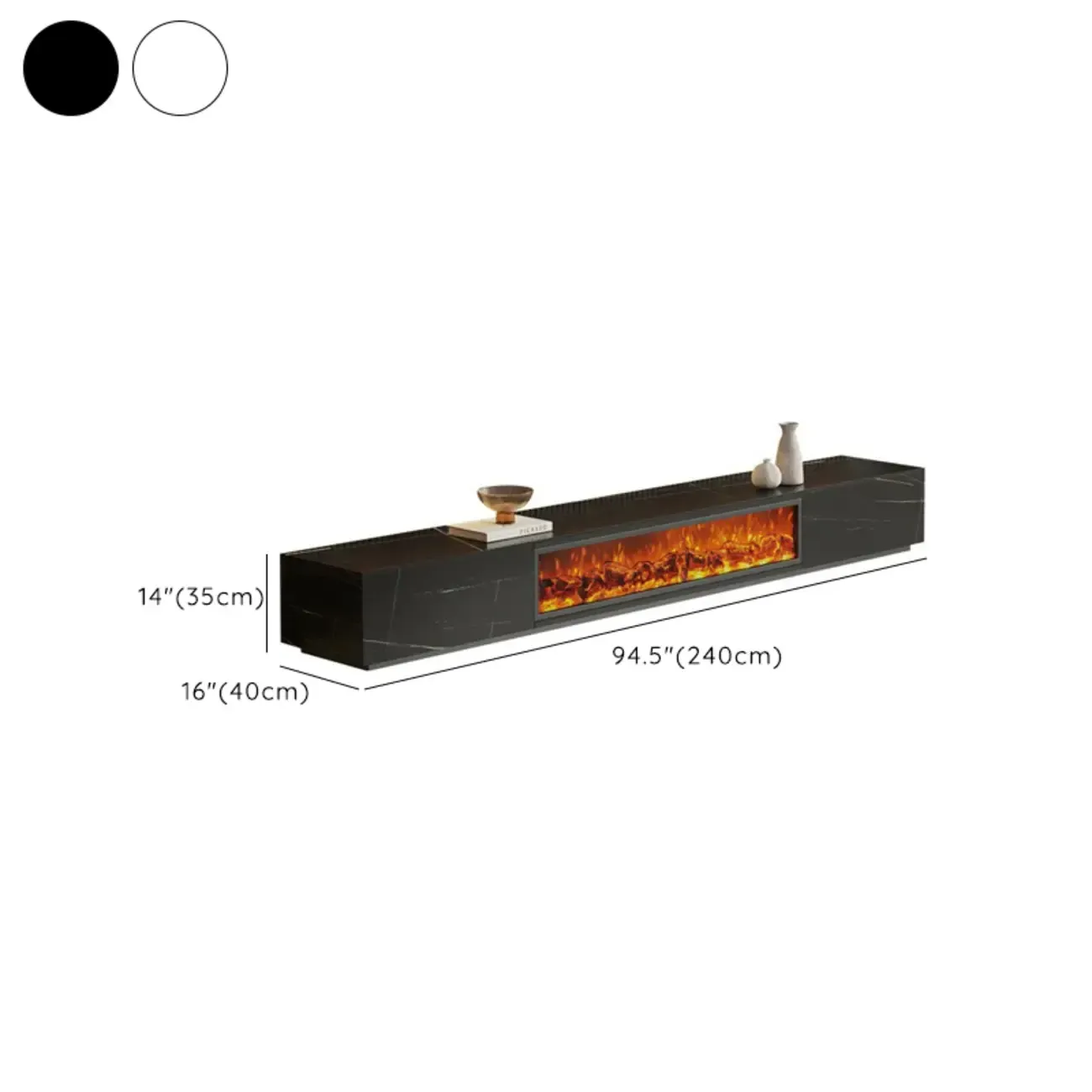 87 Rectangle Black Electric Fireplace Stone TV Stand with Light