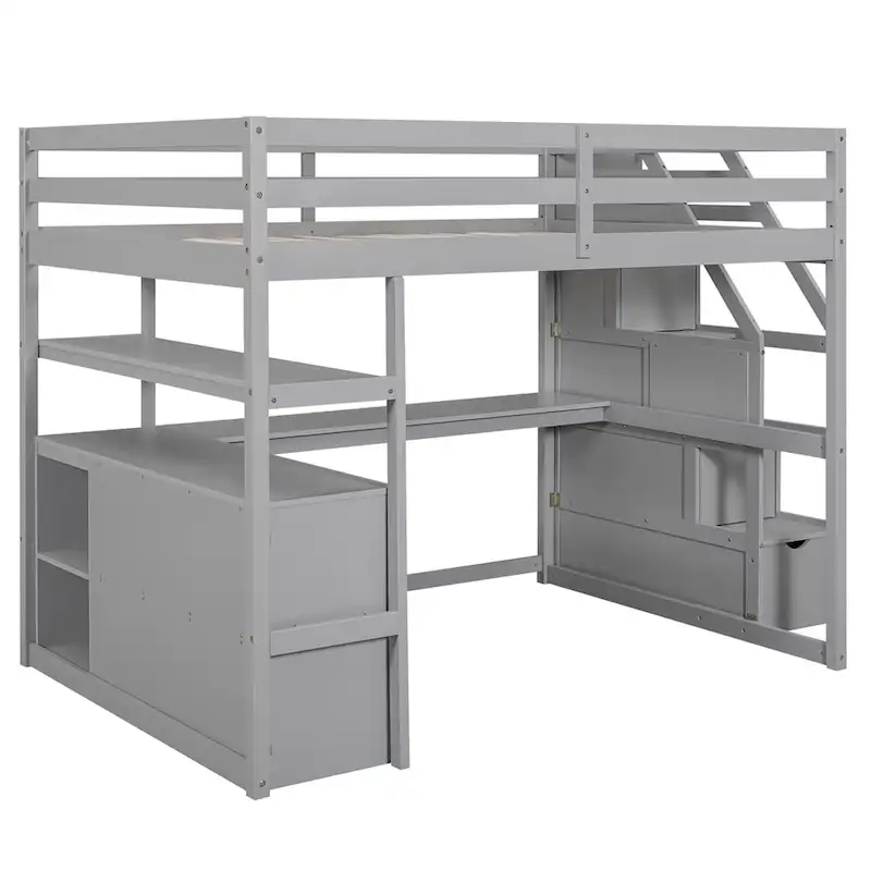 Merax Loft Bed with Desk and Shelves