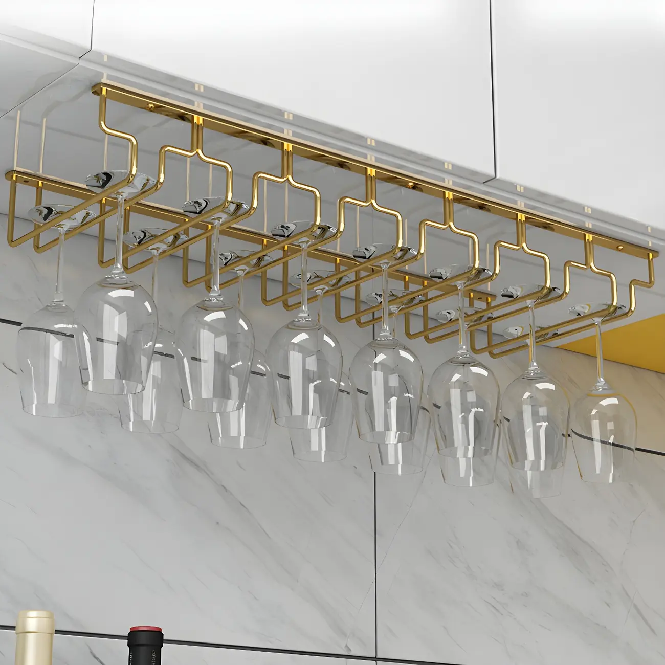 Gold Rectangular Hanging Metal Wine Glass Rack