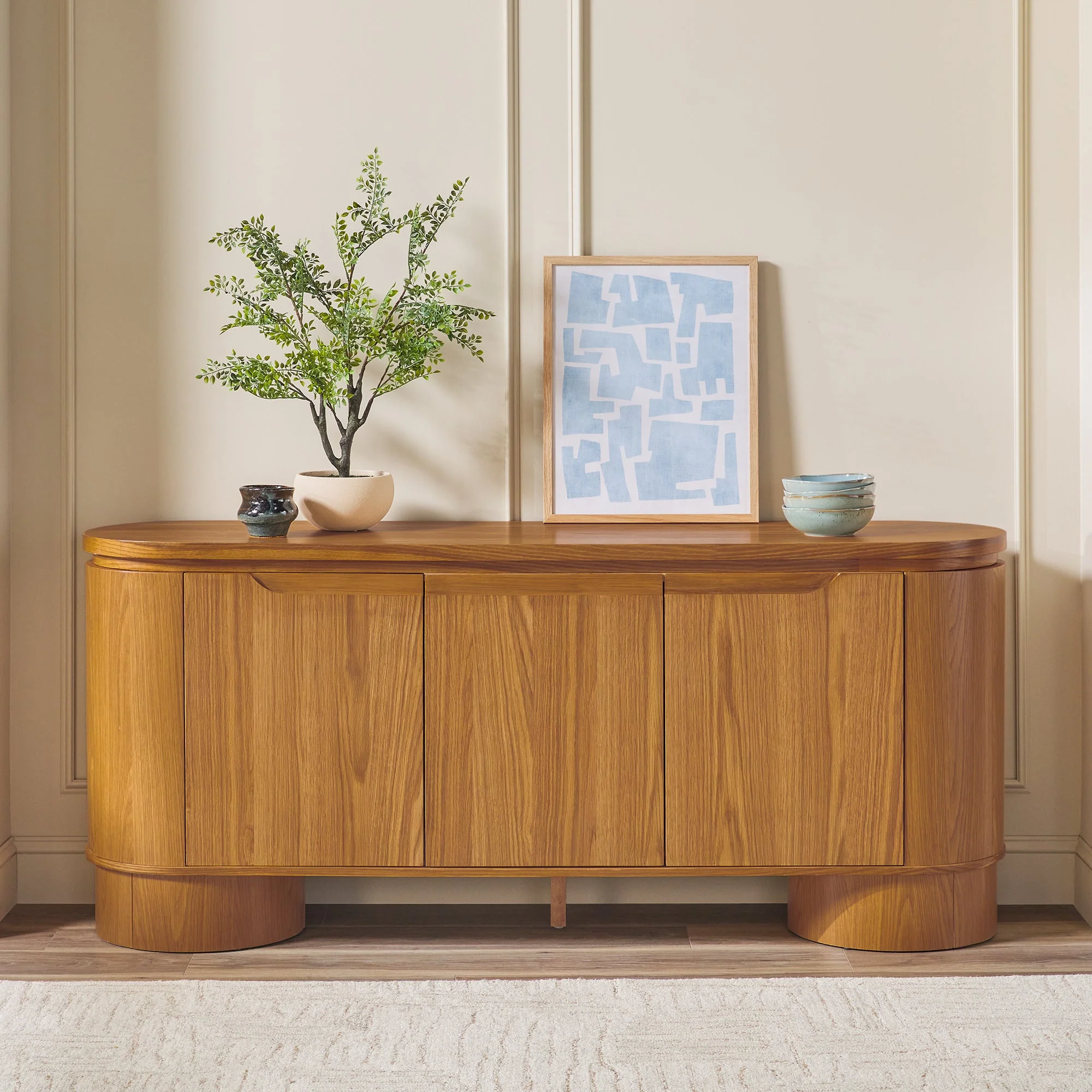 Maya Modern Curved Wood 70 Sideboard /TV Stand