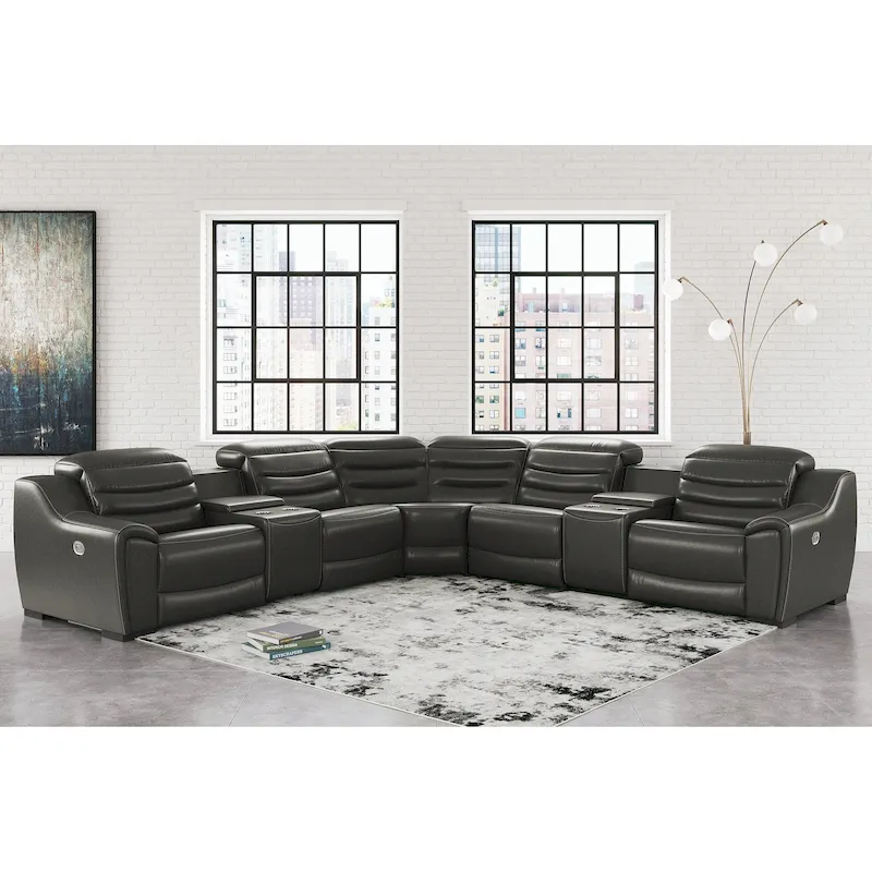 Signature Design by Ashley Center Line Dark Gray 7-Piece Power Reclining Sectional - 138.25W x 138.25D x 35H