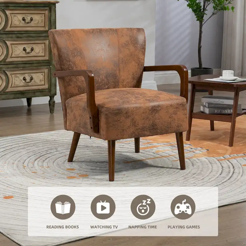 Modern chairs in the living room, wooden frame armchairs