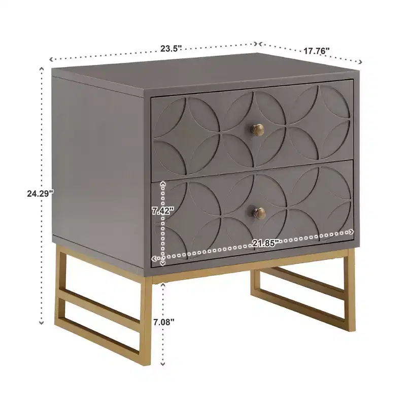 Black/Gold, Blue, Grey & White/Gold Arched Diamond Metal Nightstand with Drawer