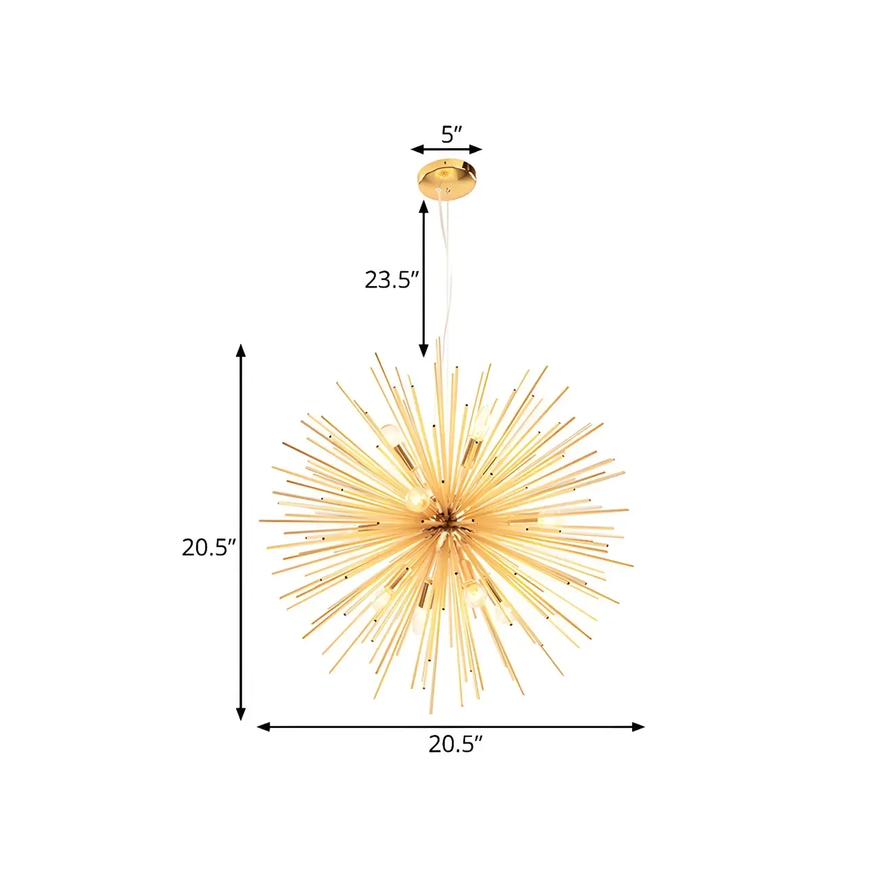 Modern Metal Round Gold Starburst Chandelier