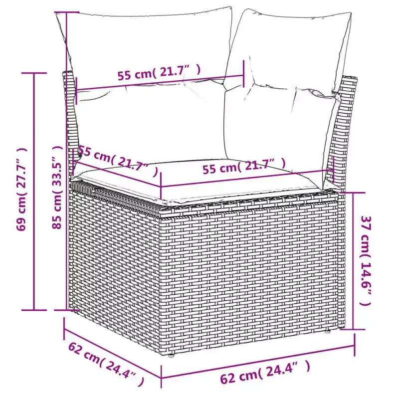 vidaXL Garden Sofa Set Black PE Rattan Large Adjustable Feet
