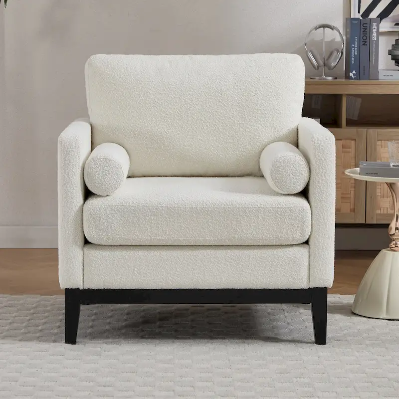 35.4W Modern Reading Chair,Upholstered Accent Chair with Pillows and Wood Legs