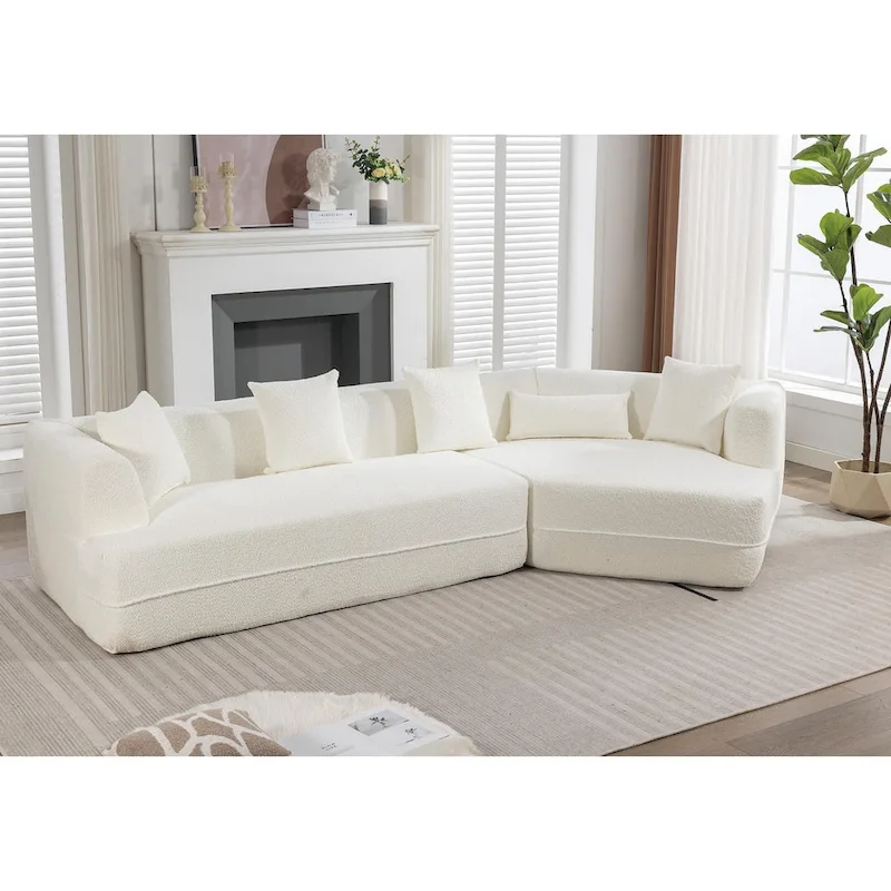 Creamy White Boucle Modular Sleeper Sectional Sofa with Free Combination