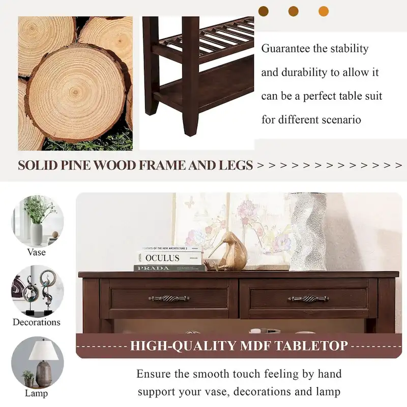 42 Console Sofa Table with Drawers and Tiers Shelves