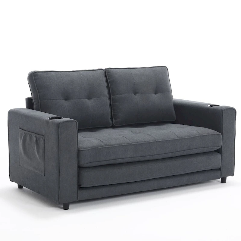 Foldable Tufted Loveseat with Pull Out Convertible Sleeper Couch Bed