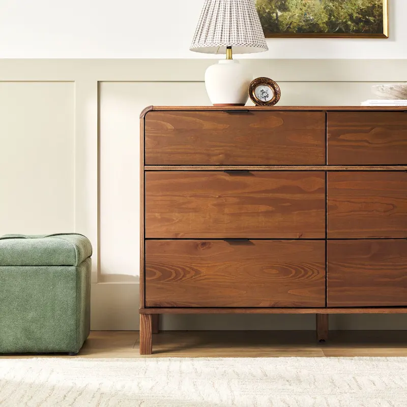 6-Drawer Solid Wood Dresser with Curved Top