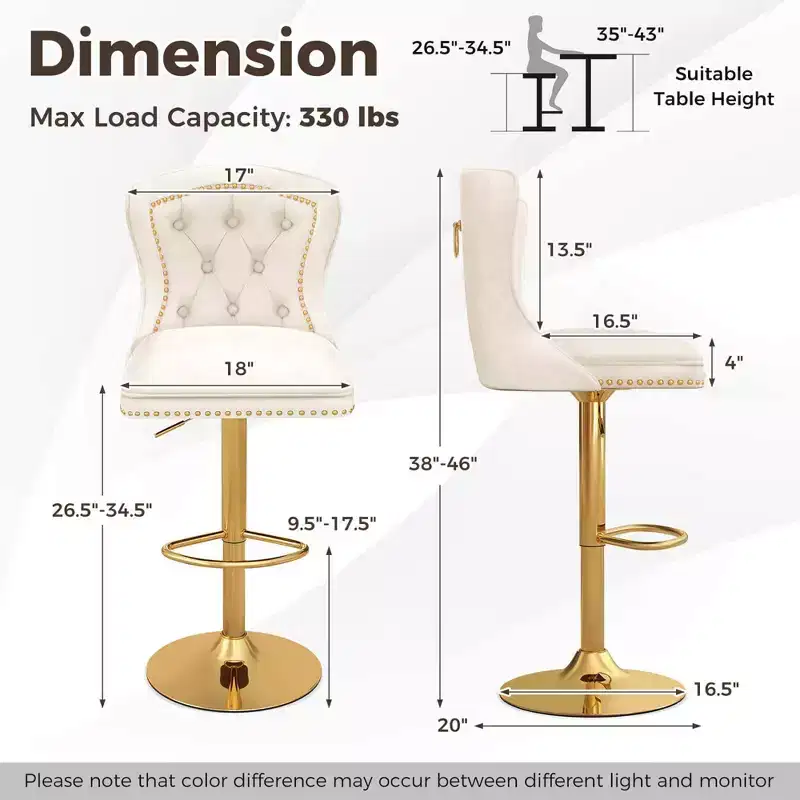 Set of 2 Bar Chairs Dutch Velvet Bar Stool with Footrest Metal Base Anti-Slip Ring Pink/Beige/Grey