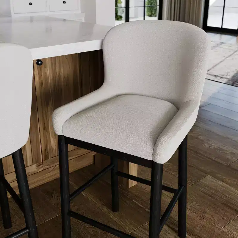 Upholstered High Back Bar Stool, Gray Fabric, 1-Person