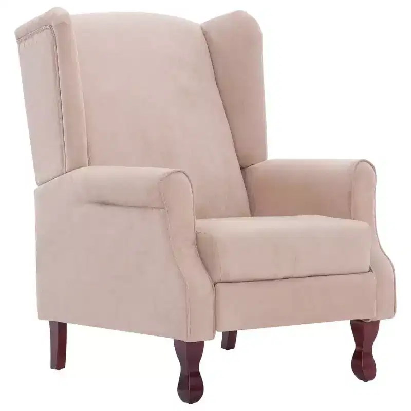 VidaXL Recliner in Cream Fabric - Comfortable Adjustable Reclining Armchair with Soft Sponge Padding and Strong Wooden Legs for Living Room - White