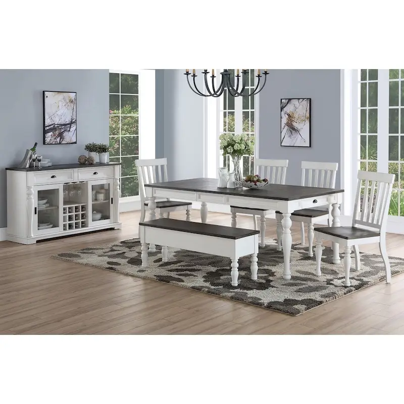 Steve Silver Jillian Farmhouse Two-Tone 80-Inch Dining Table - Two Tone Soft White and Dark Oak