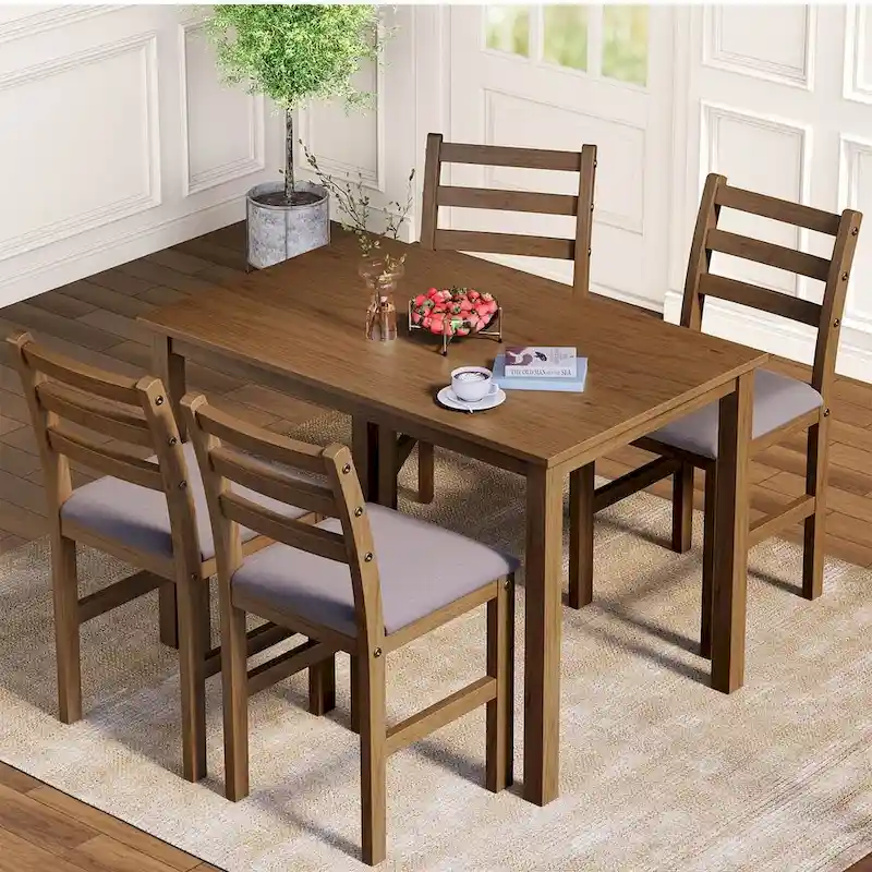 5 PCS Pub Sets Stylish Dining Table Set with 4 Upholstered Chairs