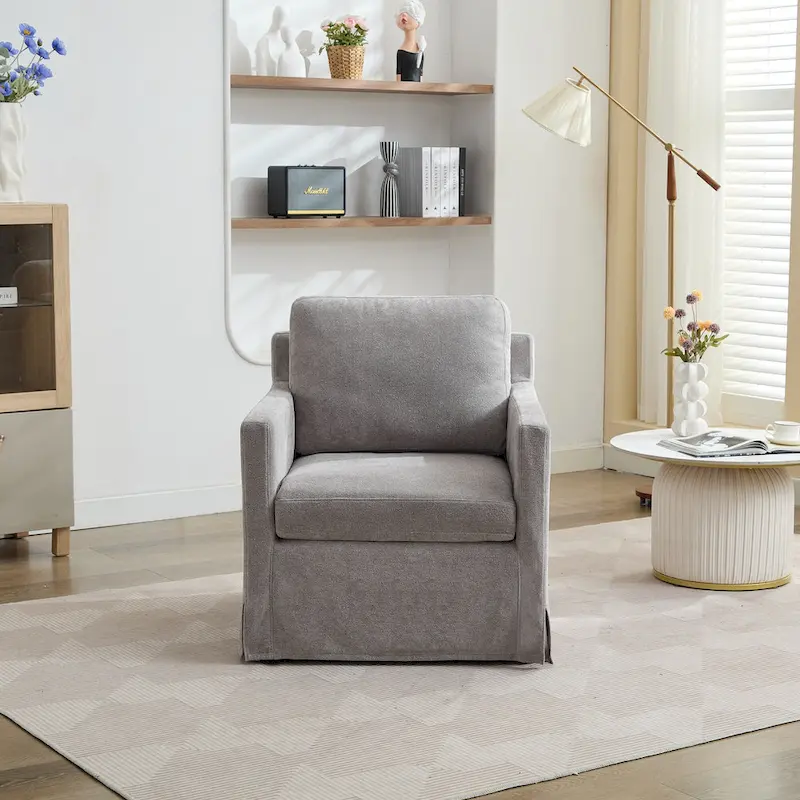 Modern 29.92  Chenille 360 Swivel Accent Chair with Solid Wood Frame and Removable Back Cushion