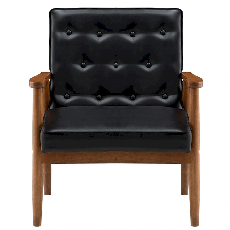 PU Leather Black/Brown Mid-century Accent Chair