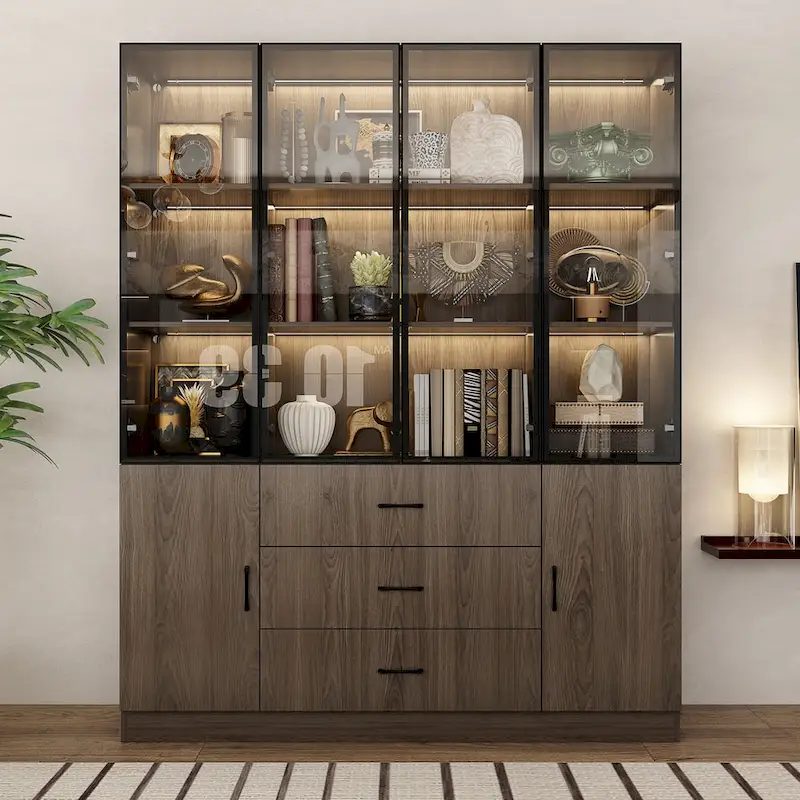 Modular Wood Grain Aluminum Alloy Cabinet with LED Lighting
