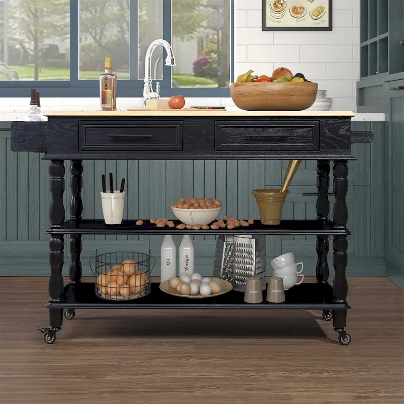 Rolling Kitchen Island with Storage, Wheels, Wine and Spice Rack