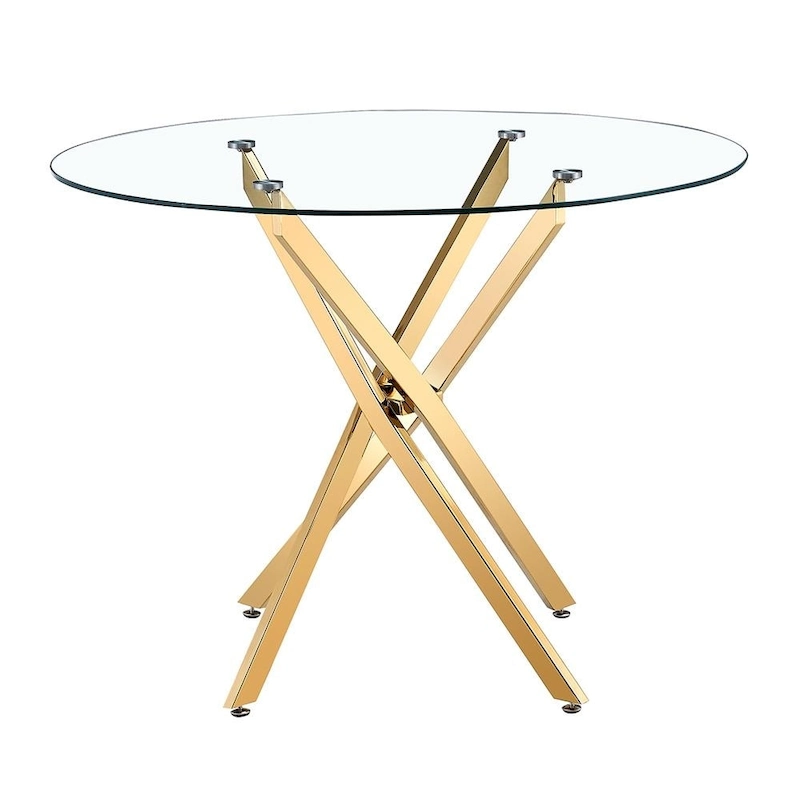 Round Glass Dining Table with Gold Star Base (36) - 29.5H x 36W x 36D