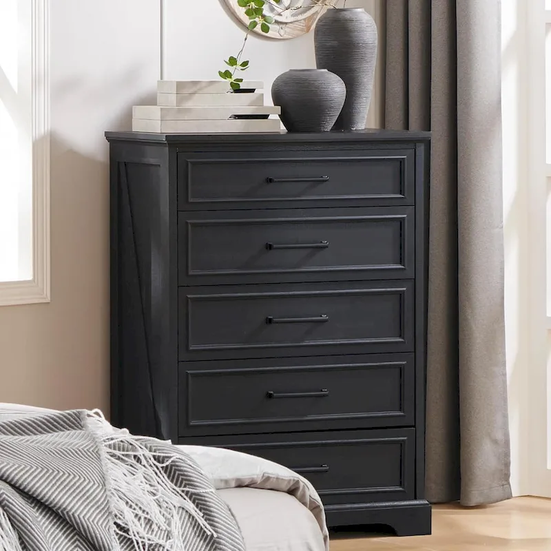 Brown / Black / Grey / White Rustic 5-Drawer Dresser with Metal Handles – Single Unit