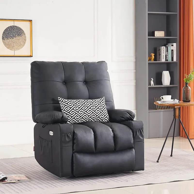 MCombo Large Power Swivel Glider Rocker Recliner Chair with Massage and Heat, Faux Leather 7748