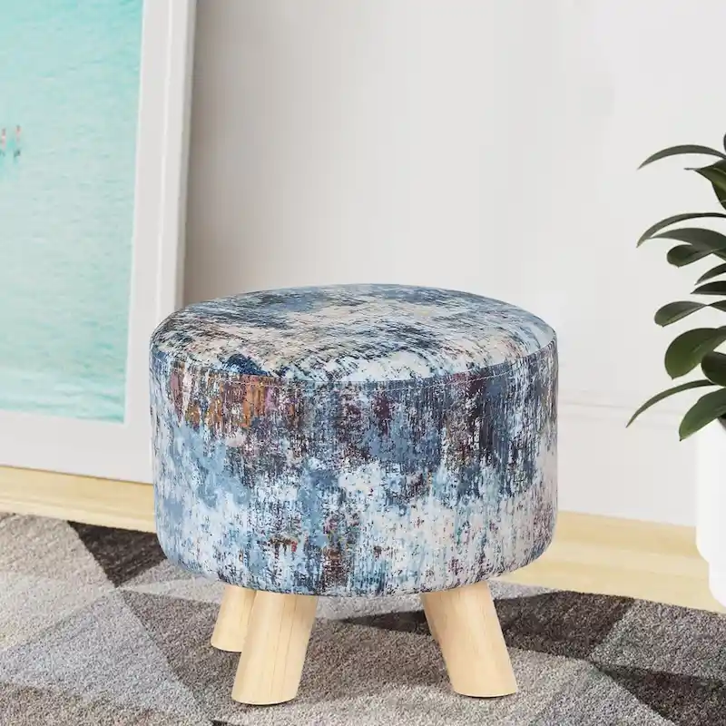 Adeco Modern Round Padded Upholstered Ottoman Footrest Stool
